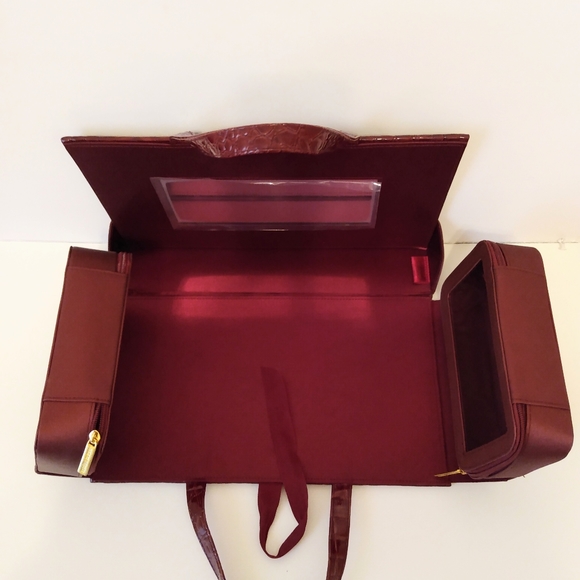 Estee Lauder Travel Cosmetic Jewelry Burgundy Double Handle Carry On Case - Picture 2 of 15